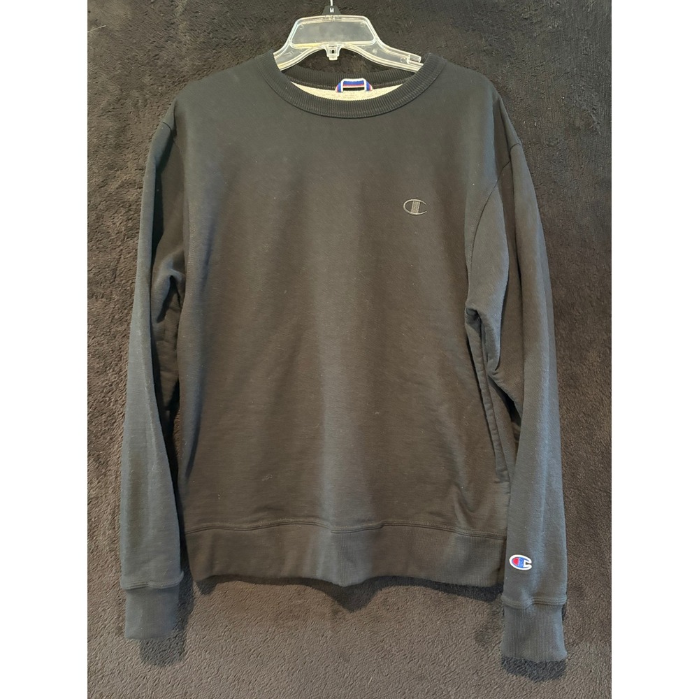 Champion Crew Neck Sweatshirt Pullover Minimalist Logo Black Mens Size‎ M
